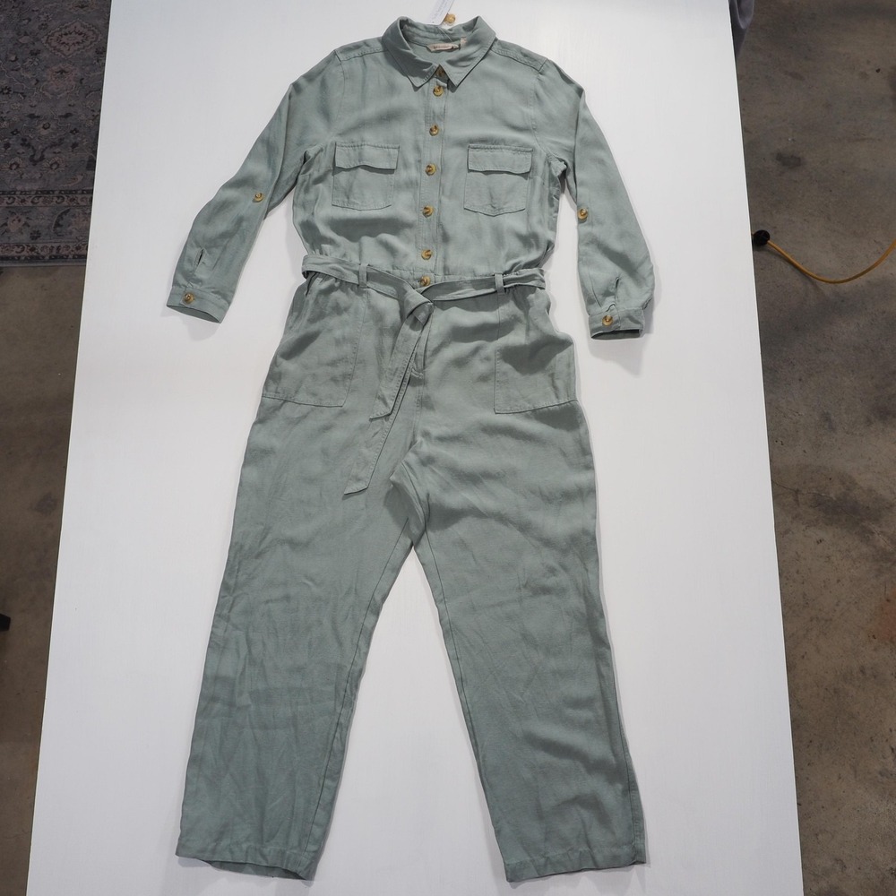 Soft Surroundings Jumpsuit Womens 16P Green Kerry Utility Belted Long Sleeve